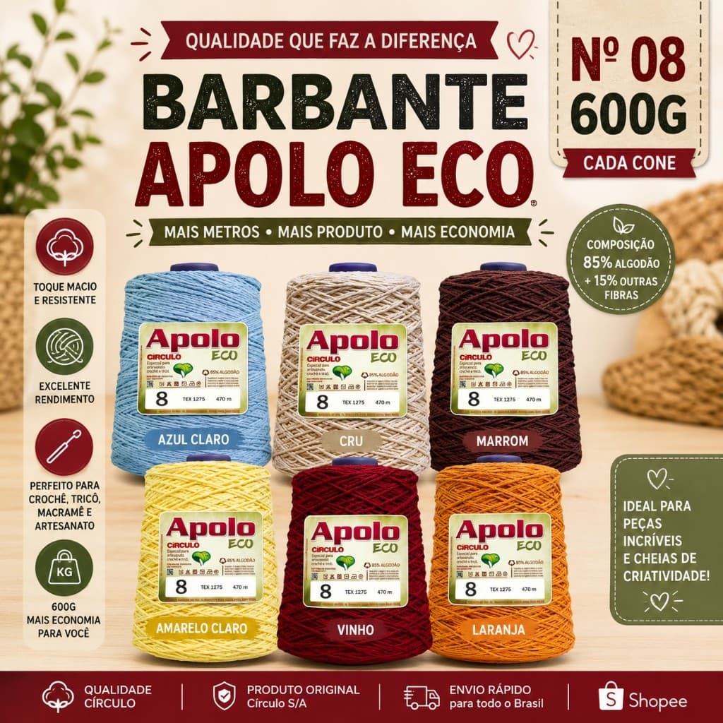 BARBANTE APOLO ECO CIRCULO Nº 08 - 600G - 457 M