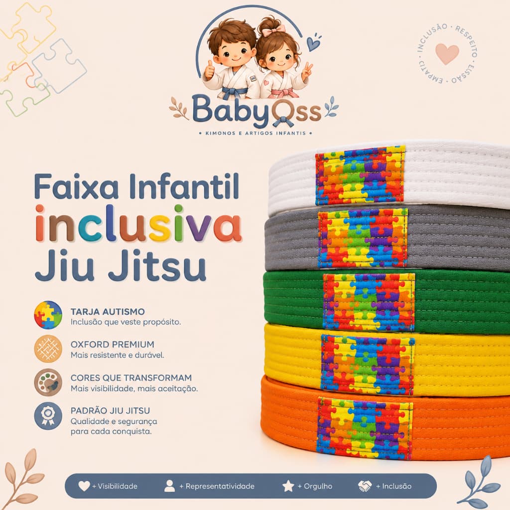 Faixa Infantil Jiu Jitsu Tarja Autismo | Faixa Inclusiva Oxford | Crianças