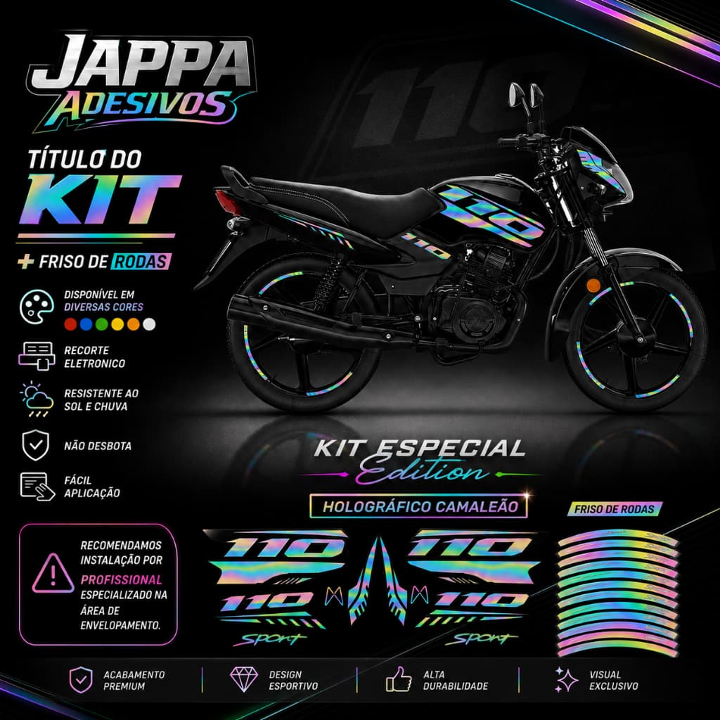 Kit Adesivo TVS Mottu 110 Especial Edition Holográfico/camaleão