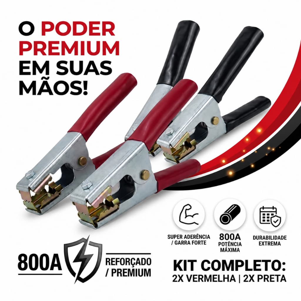 4 Garra 800A  P/ Cabo De Chupeta, Prendedor de Bateria Reforçado - Caminhão e Carro
