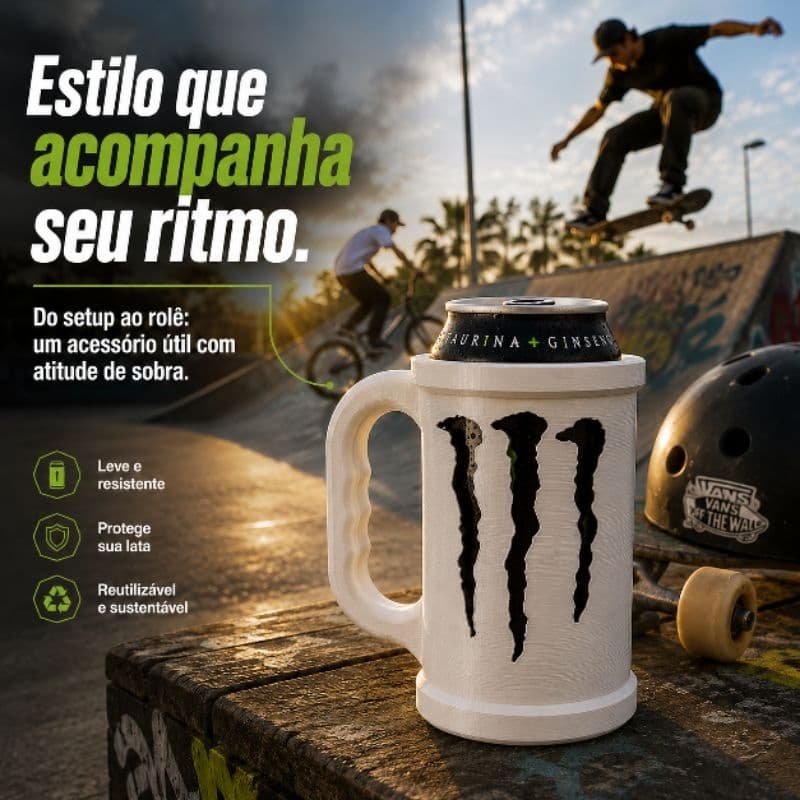Porta Lata Monster Energy com Alça estilo caneca | Suporte para Energético 473ml