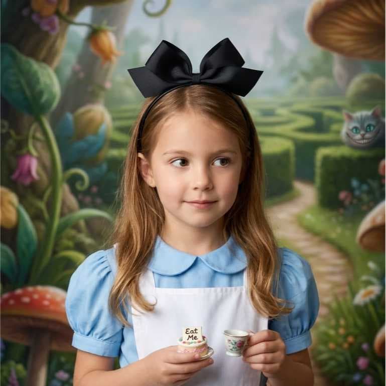 Tiara Alice no País das Maravilhas Infantil Laço Grande Preto Fantasia Alice Tiara Inquebrável