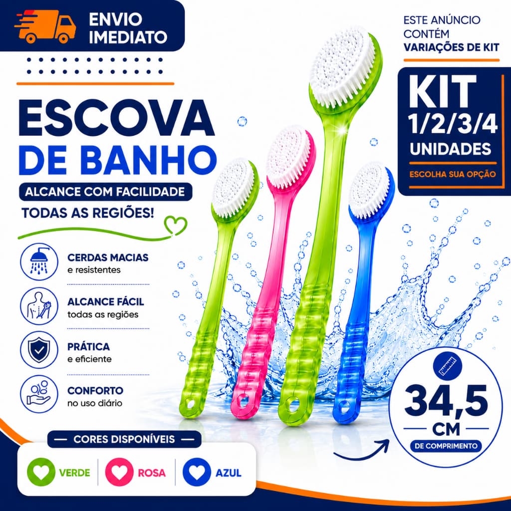 Escova De Banho Corporal 1/2/3/4 Cabo Longo 34,5cm Massageadora Esfoliante Limpeza Costas Cerdas Macias 3 Cores