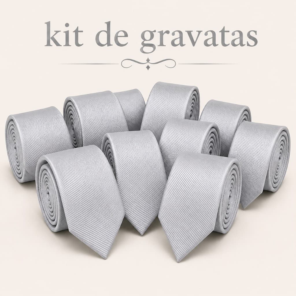 KIT De Gravatas Masc Slim Cinza Claro Padrinho Premium