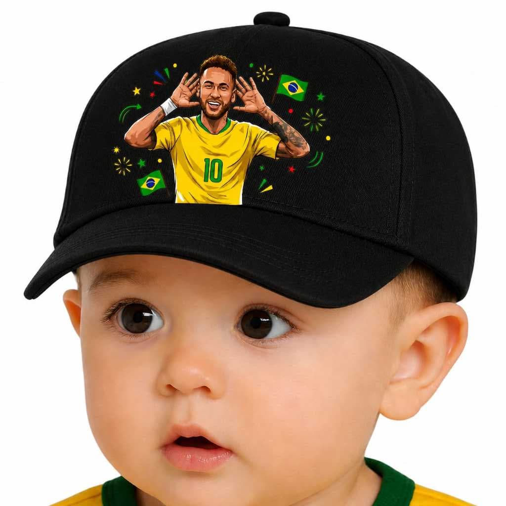 Boné Infantil Brasil N10 Futebol Bebê Menino Camisa 10 Criança Aba Curva Regulável