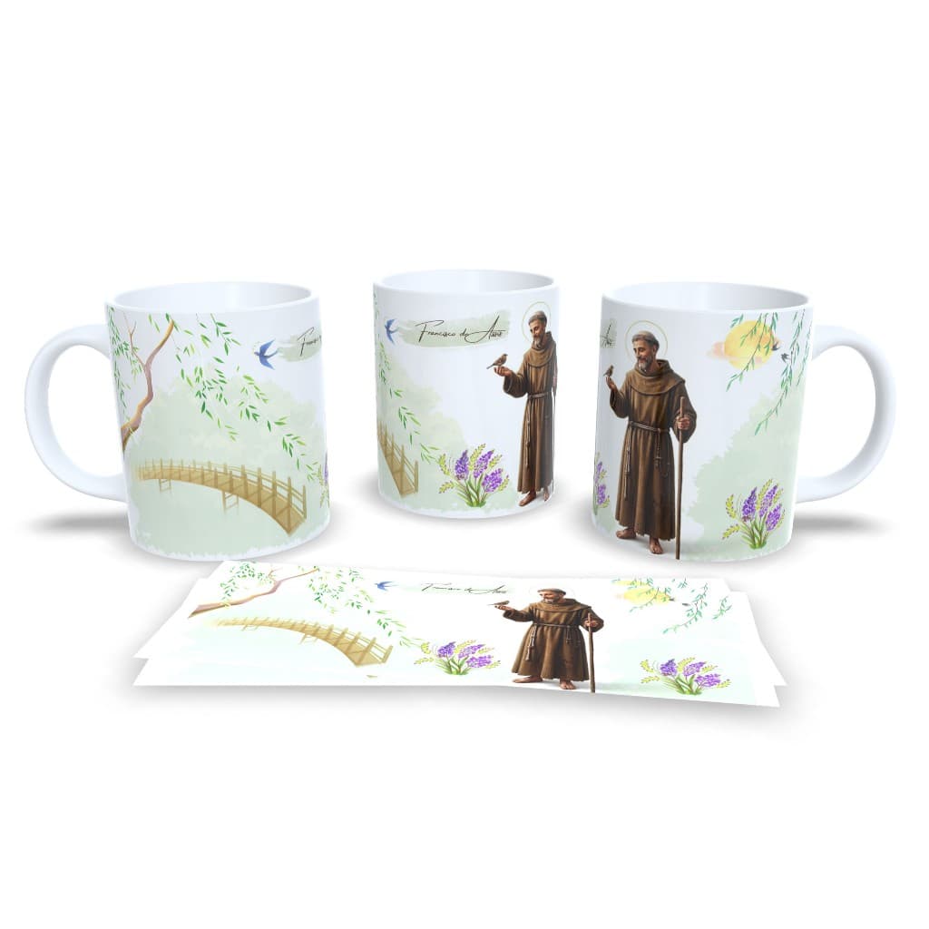 Caneca Sublimação Francisco de Assis, Religioso + Marcador de Bíblia  - R3 - Sara Presentes