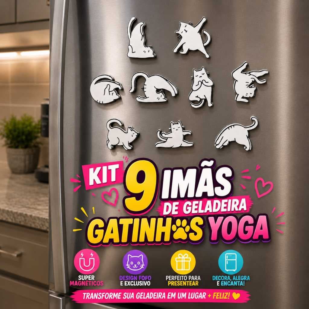 Imã de Geladeira Gatinhos com 9 ou 5 gatos fazendo YOGA fofinhos para pet shop, mãe de pet, presentes, mimos