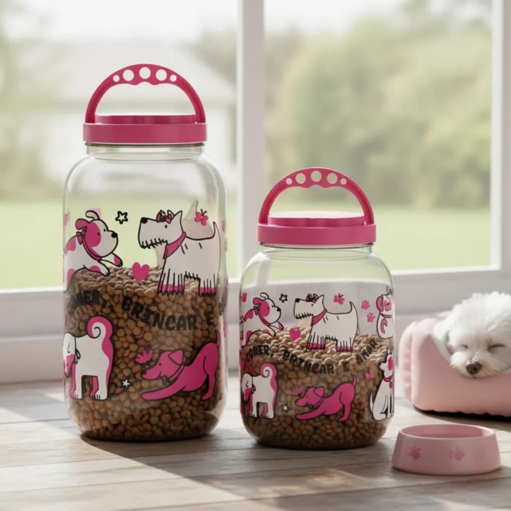Kit 2 Porta Ração Petiscos Cachorro Gato 3,6l 1,4l Com Alça Cores