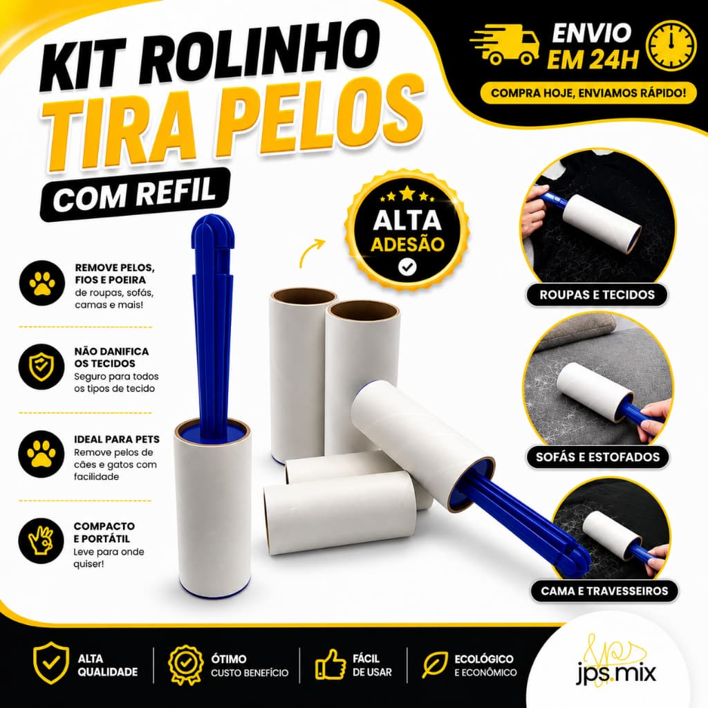 Kit Rolo Tira Pelos Adesivo Com Refil Remove Pelos de Cachorro Gato Roupa Sofá Cama
