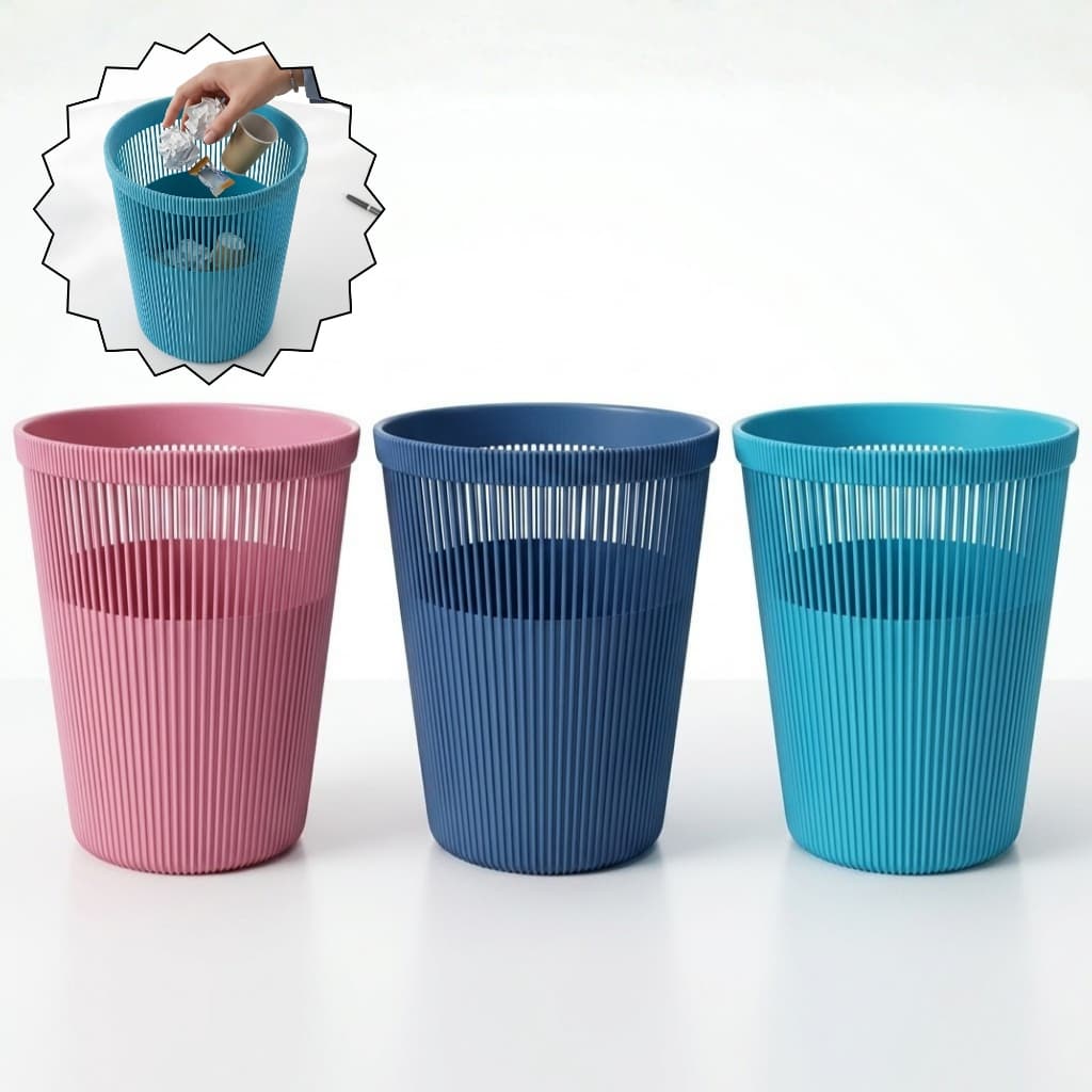 Lixeira colorida, 3 cores, plástico, moderna - resistente, Office, Redonda, p/escritório, Banheiro
