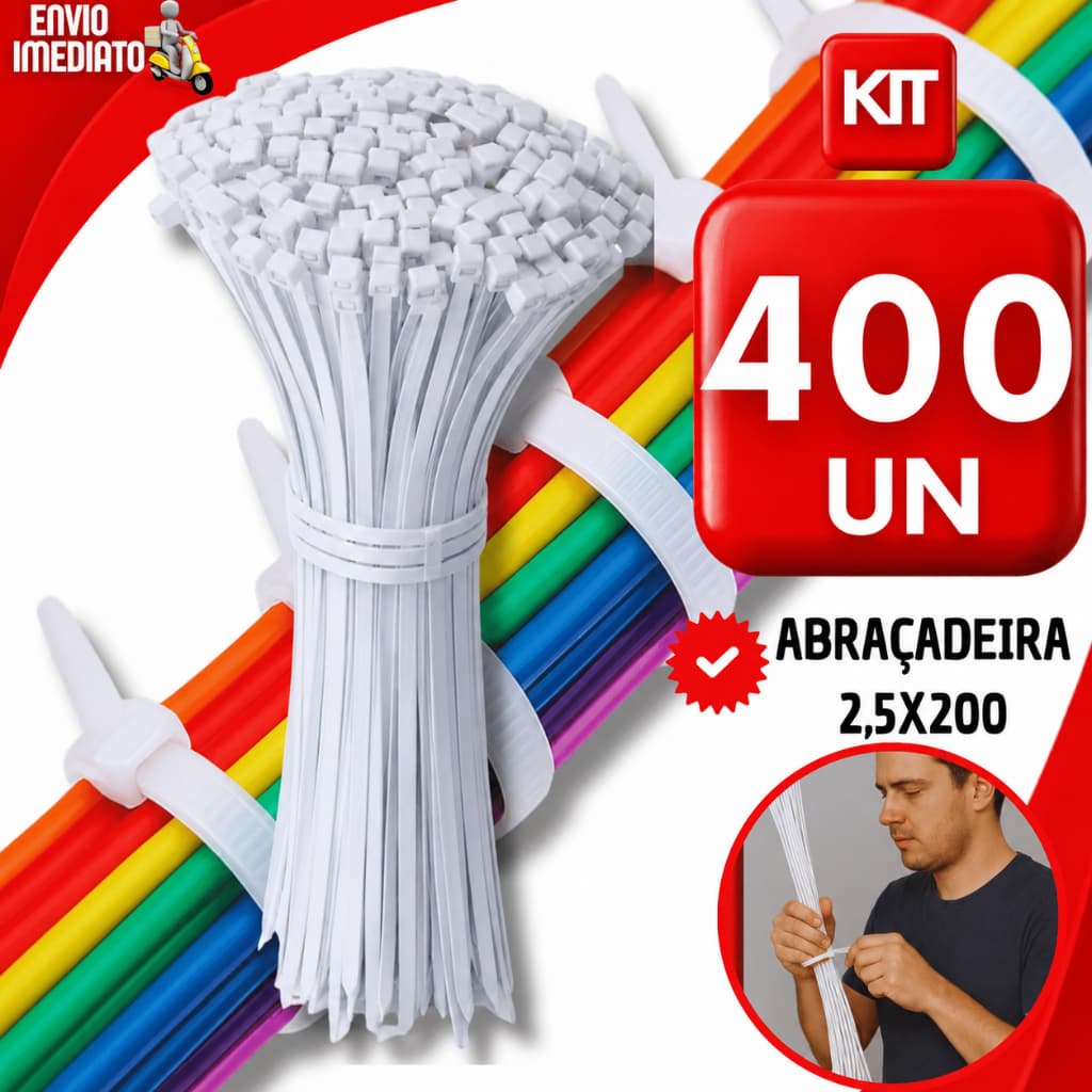 Conjunto Abraçadeiras Nylon Enforca Gato Branca 2,5x200mm Cinta Plásticas Presilhas Abraçadeiras Utilidades