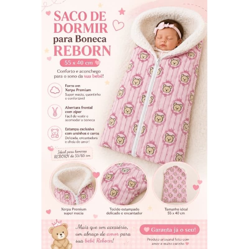 SACO DE DORMIR BONECA REBORN DUPLA FACE PRESENTE BRINQUEDO
