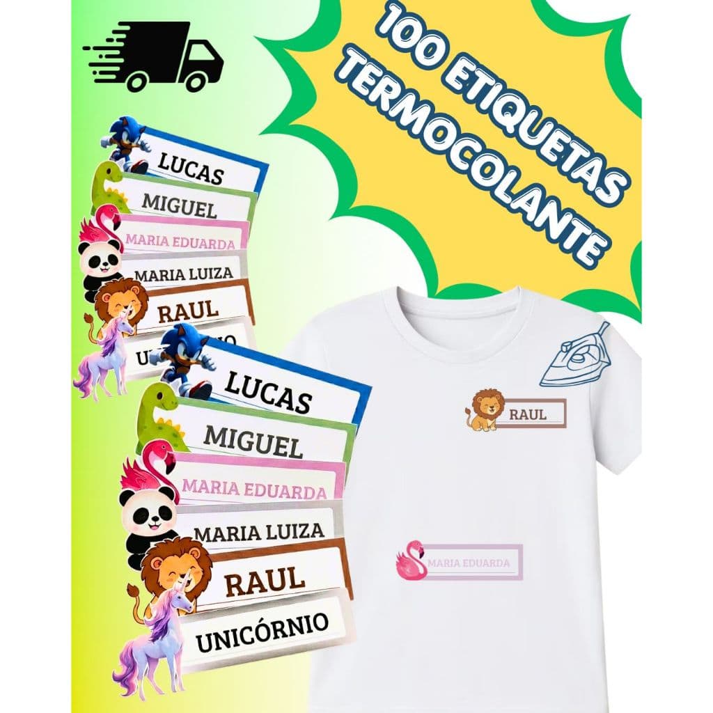 Kit 100 Etiquetas Termocolante DTF Para Uniformes, Roupas, Mochila - Aplica em Qualquer Tecido