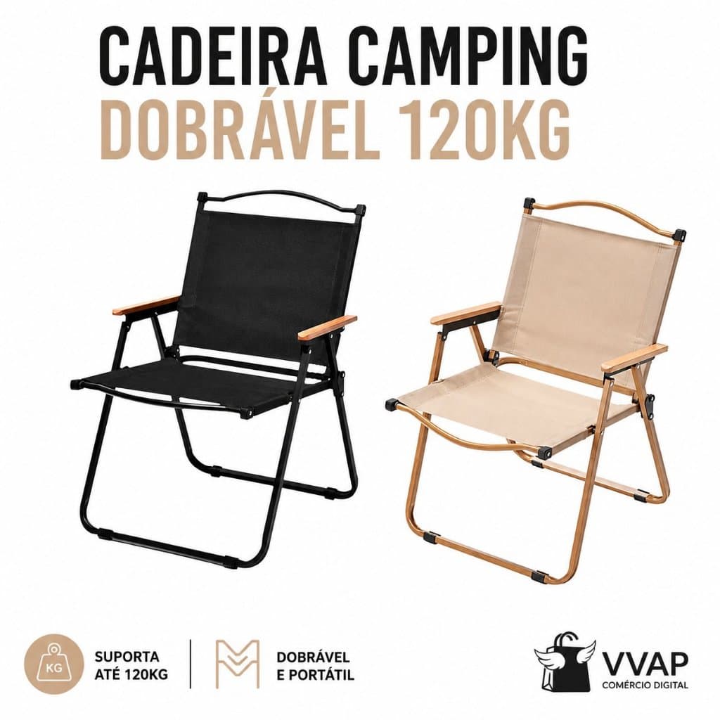 Cadeira Camping Dobravel Portatil Confortavel Braços Madeira Resistente Lazer