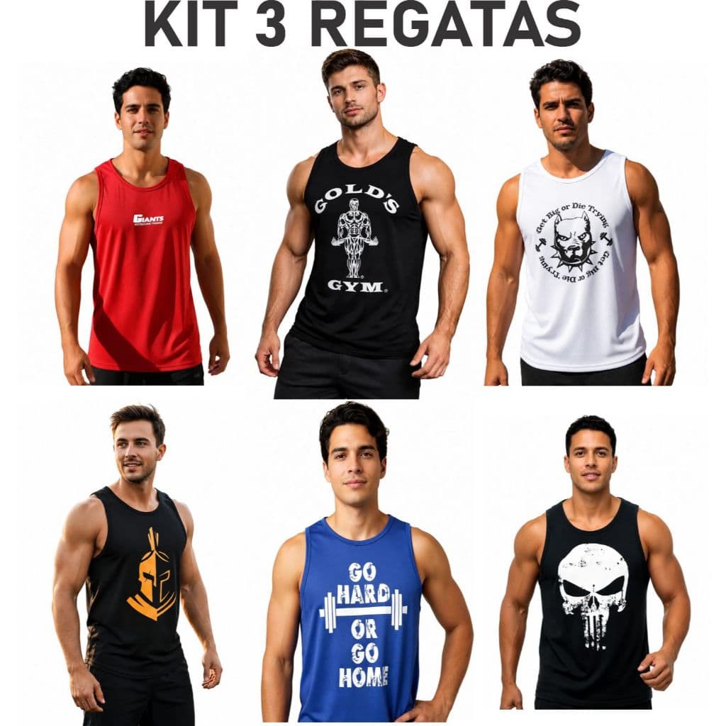 Kit 3 Regata Masculina Dryfit Academia Treino Fitness Básica Sortidas