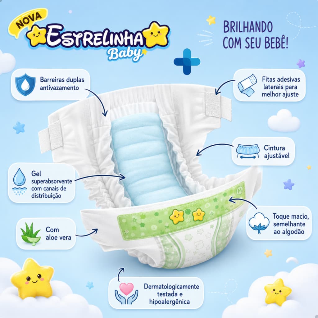 Fraldas Descartáveis Promoção P M G XG Estrelinha Baby Superabsorvente Para Bebê Infantil CCM