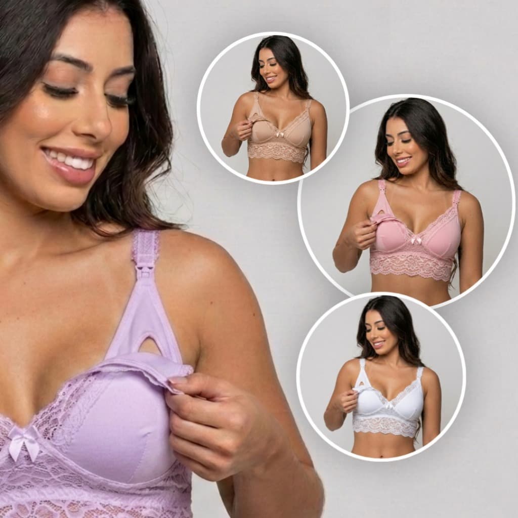 Kit 3 Sutiãs c/ bojo Amamentação Abre Fácil Soft Confortável Rendado Molinho Sensual sutiã Gestante