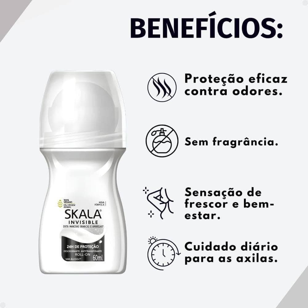 Kit c/ 12 Desodorante  Skala Roll-On  - 60ML - Invisible