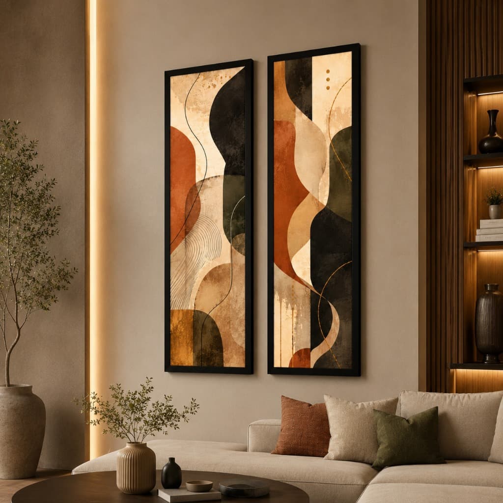 Kit 2 Quadros Decorativos Arte Contemporânea Abstrata Design Moderno Premium