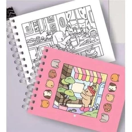 Kit Livros de Colorir Infantil Ursinho Fofo Caderno Espiral Capa Holográfica Brilhante Desenhos