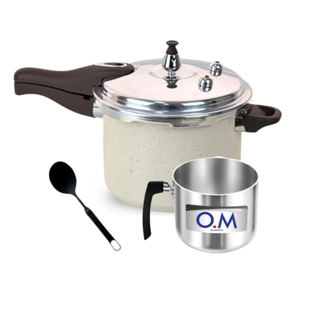 Panela De Pressão 4,5l Indução Cerâmico Fechamento Externo + Fervedor Alumínio Espelhado + Colher