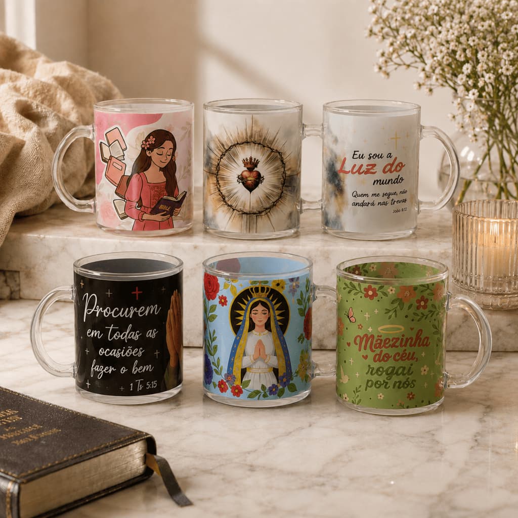 Caneca Vidro Religiosa Cristã Versículos Bíblicos Café Chá 330ml Estampado Presente CHEF D
