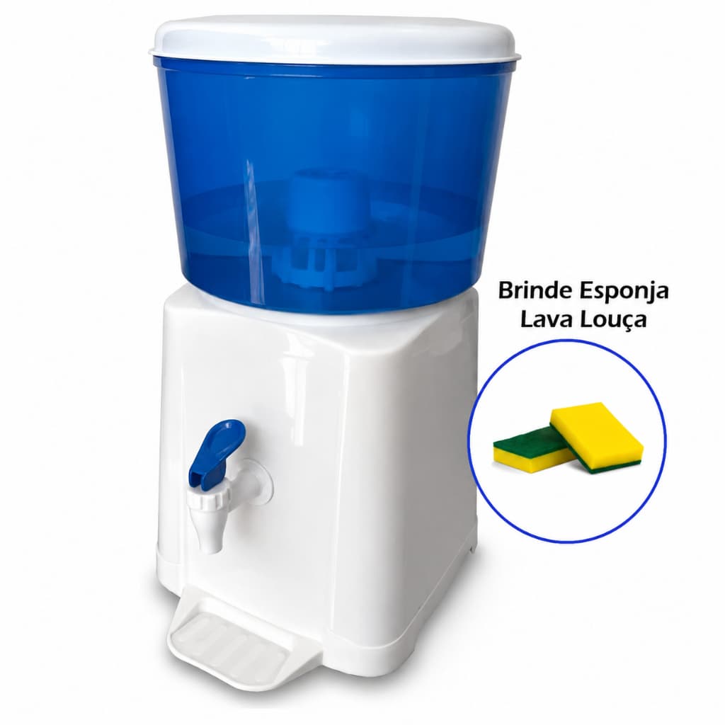 Bebedouro Filtro Para Agua Cuba De Barro 6L Compacto Branco + Esponja Lava Louça