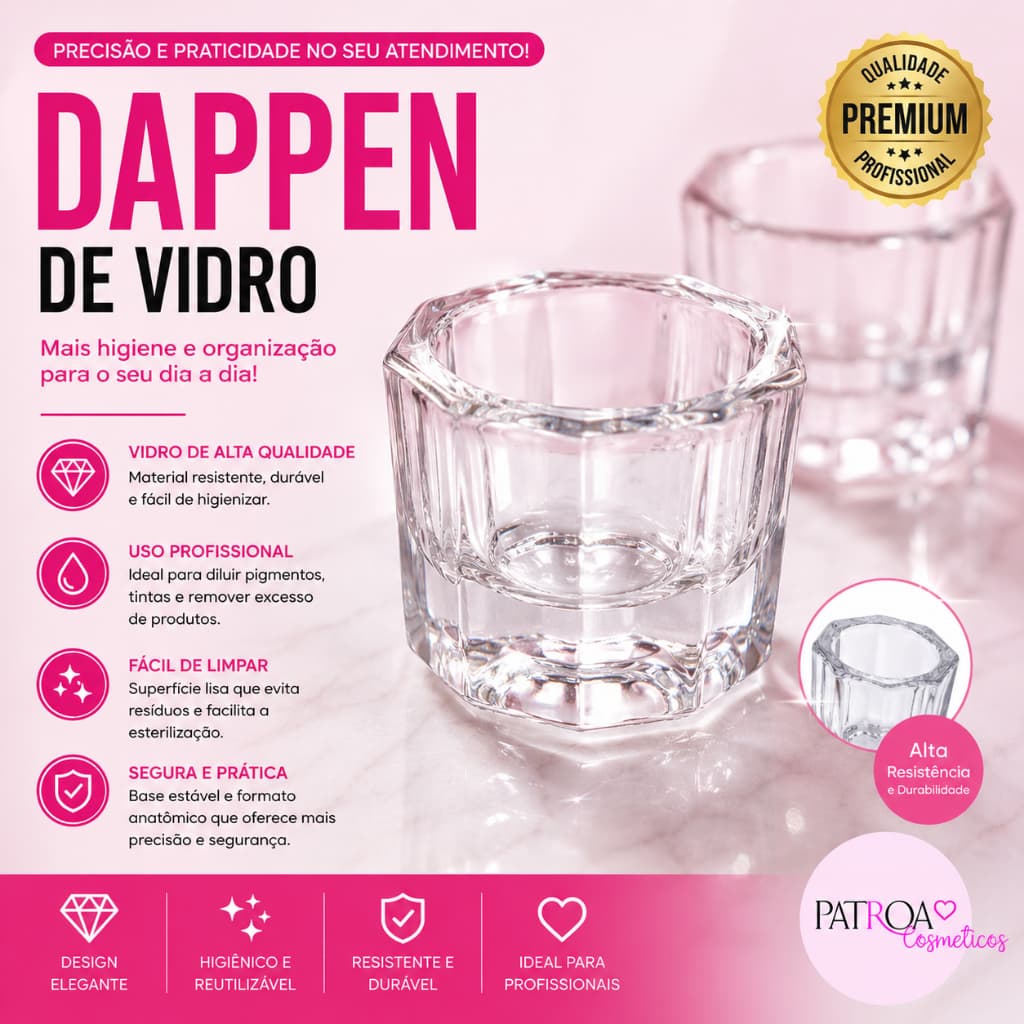 6 Copinhos de Vidro Dappen Para Unha e Design de Cílios e Sobrancelha Henna Vidro