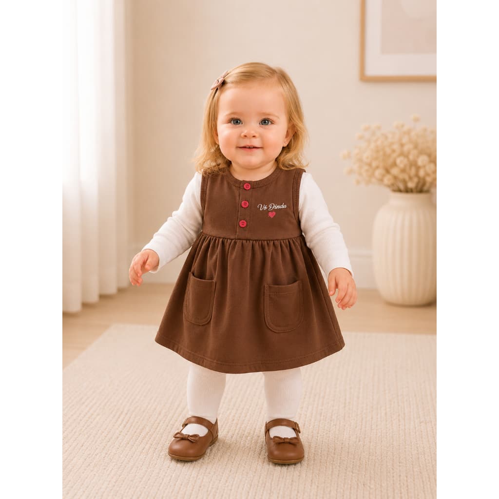 Vestido Infantil Menina Moletinho Premium Bebê P ao 3 Marrom