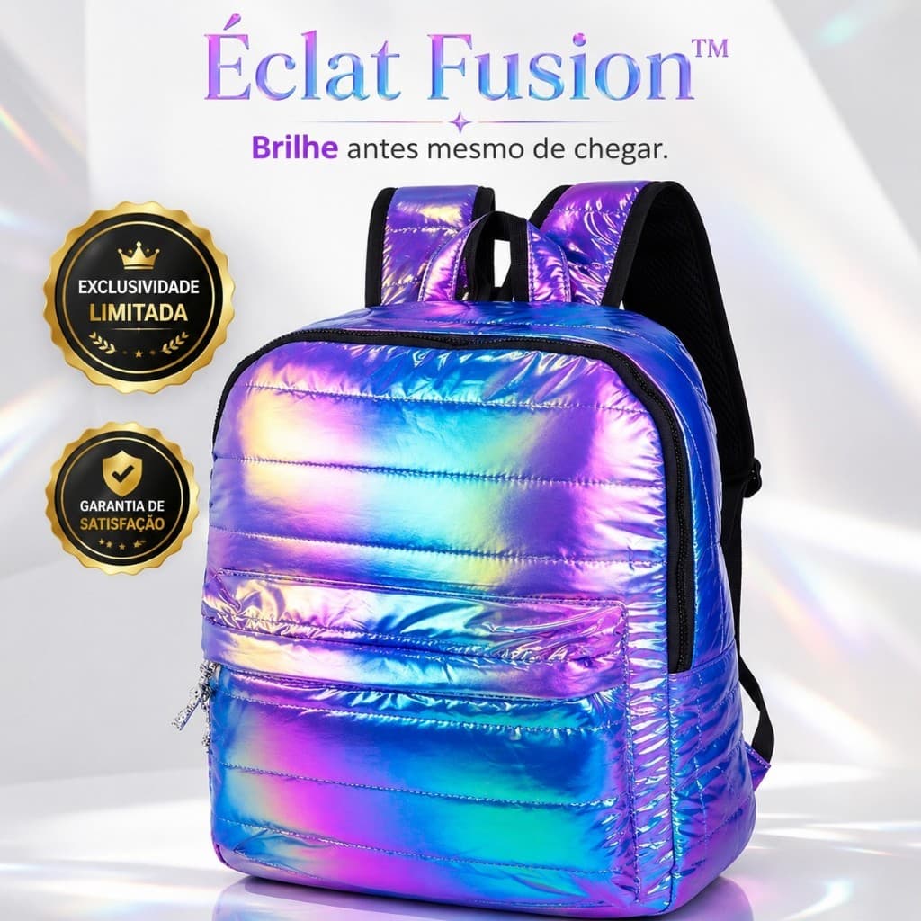 Mochila Holográfica Escolar Feminina Éclat Fusion Premium
