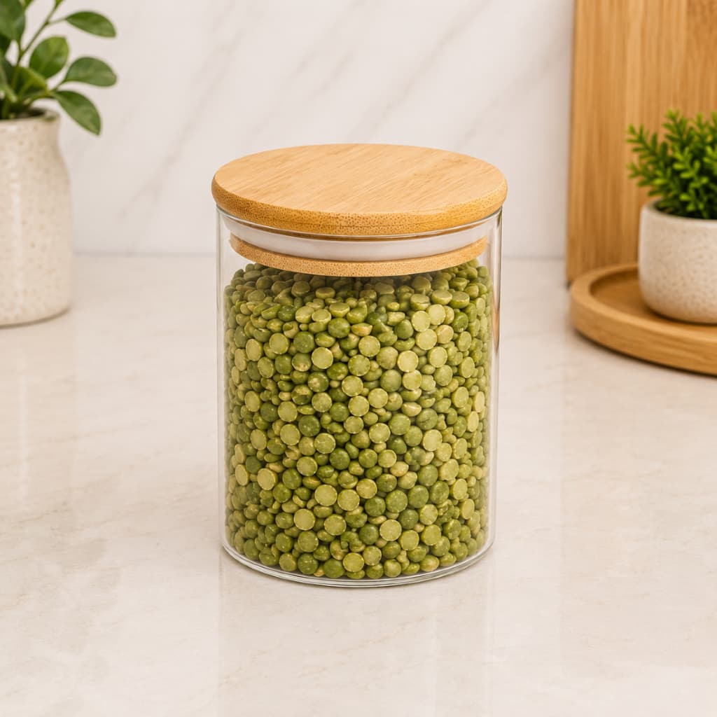 Pote de Vidro com Tampa de Bambu 500ml Mantimentos Herméticos Oikos Potes Cozinha Alimentos Tempero Redondo