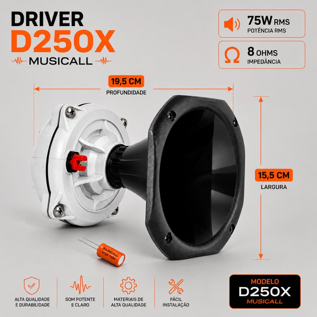 Kit Driver Profissional Musicall D250x Corneta D250 Som Para Automotivo Som Profissional Som Residencial Para Caoxa Trio