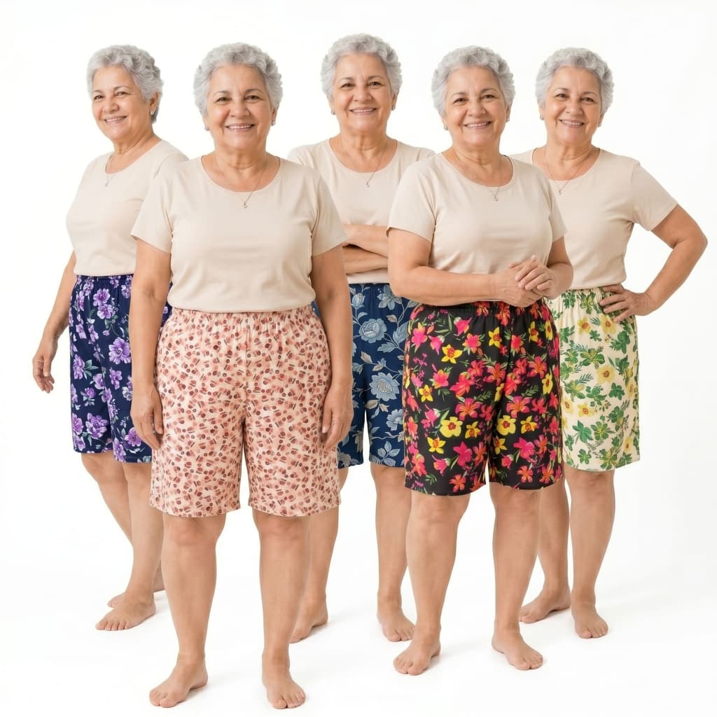KIT com 5 Bermudas de Senhora Microfibra Confortável.