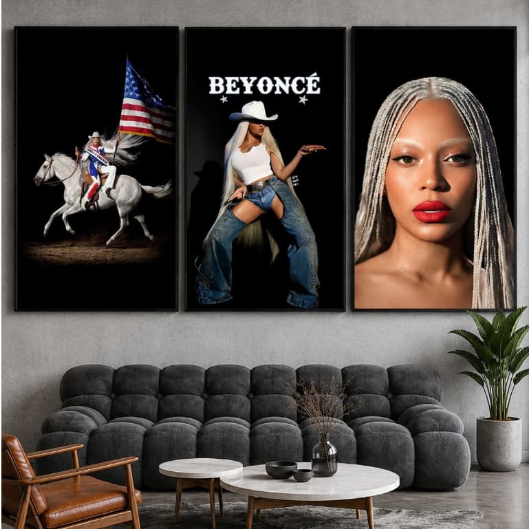 Kit Quadro Decorativo Beyoncé Cantora Música Pop Álbum Cowboy Carter Fã Sala Quarto Hall