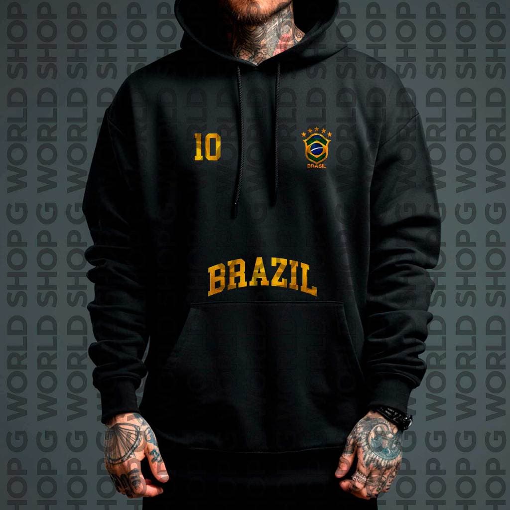 Moletom Com Capuz do Brasil Cores Douradas Blusa de Frio Casaco Flanelado Jogo de Futebol Alta Qualidade Otimo Conforto