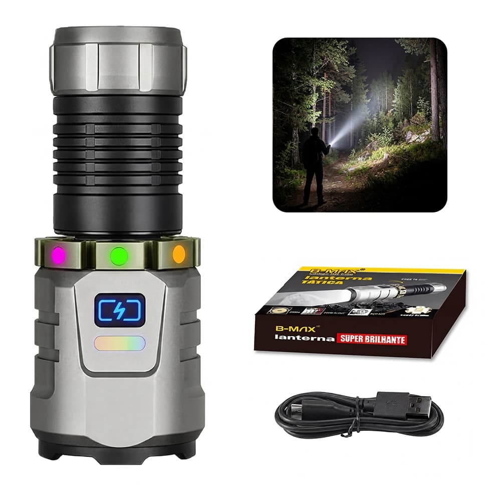 Lanterna Tática LED Recarregável USB Super Potente Longo Alcance Alta Potência BM-8556