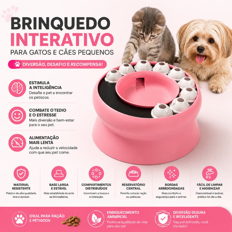 Brinquedos Interativos Para Animais De Estimação Gatos Alimentador Rotativo Lento Cor Rosa