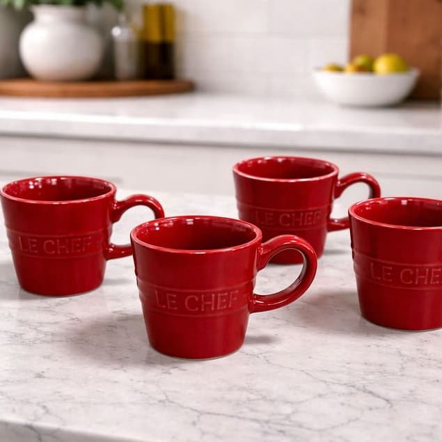 Jogo 4 Xícaras de Café Cerâmica 110ml Vermelho Kit Café Expresso Resistente e Elegante