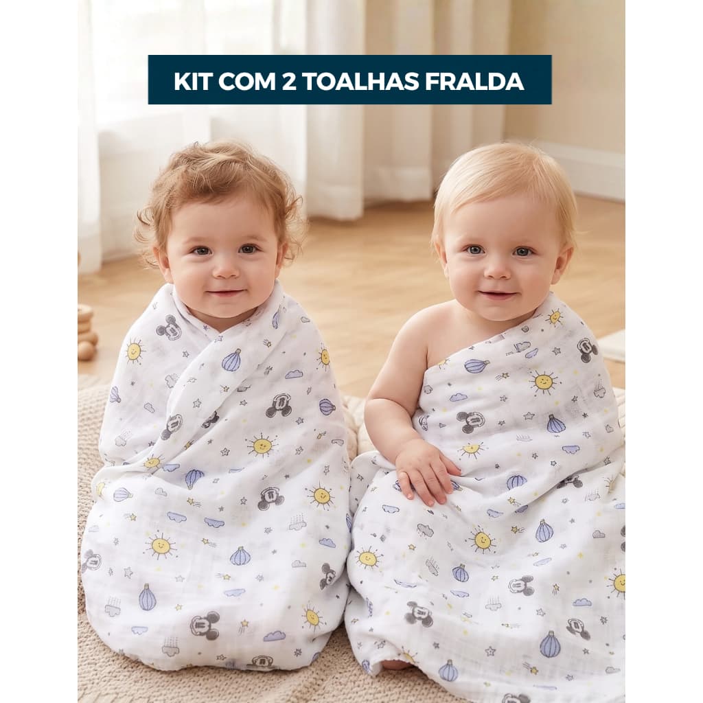 Kit 2 Toalha Fralda Minnie Mickey Disney Bebê 1,10cmx70cm