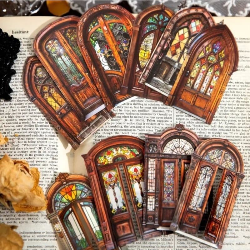 10 modelos de portas com vitral papel scrapbook, bullet journal, planner, journaling