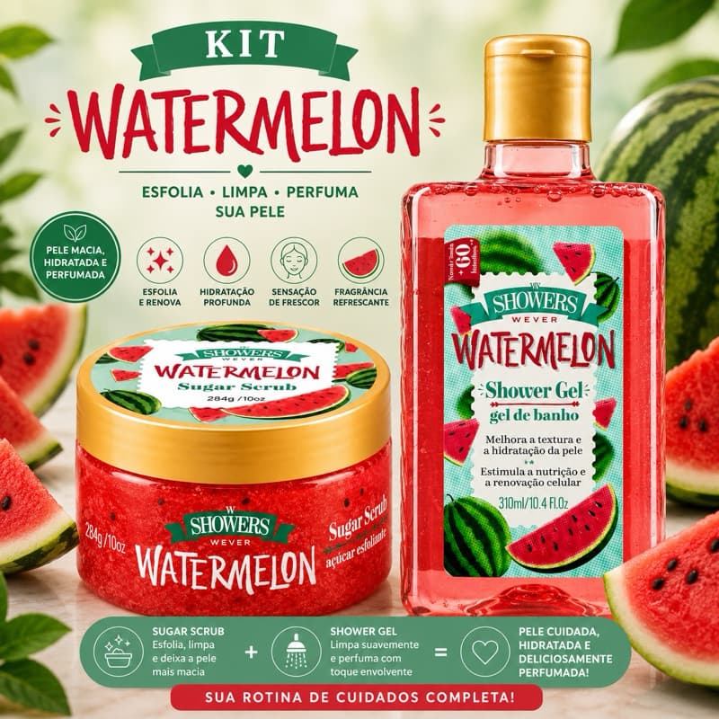 Kit Watermelon Wever Esfoliante Corporal 284g + Shower Gel 310ml Hidratante Perfumado