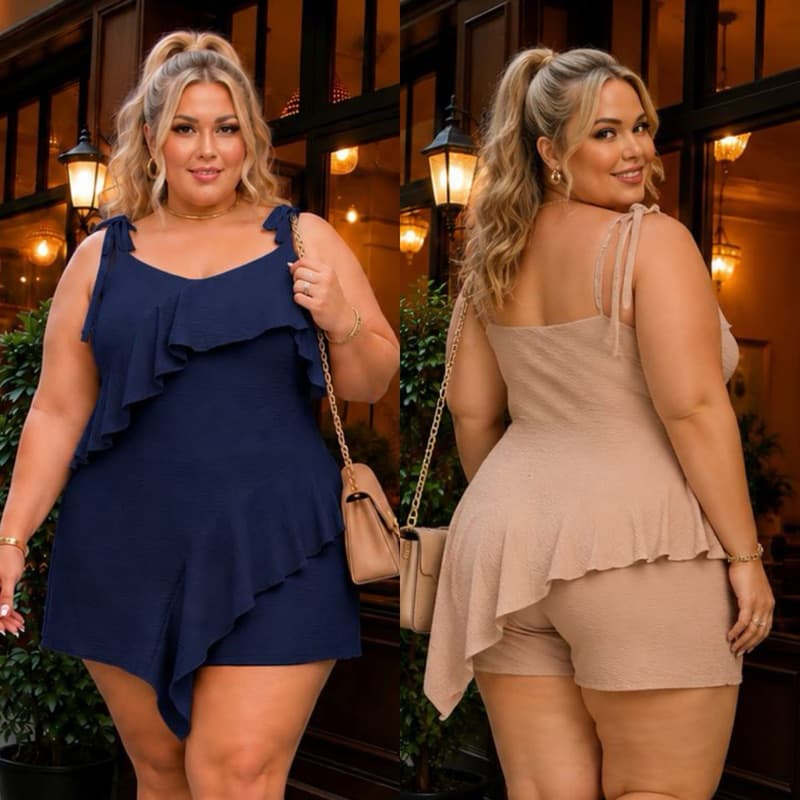 Conjunto Plus Size Feminino Short e Blusa com alça regulável Tam Único 46 ao 52