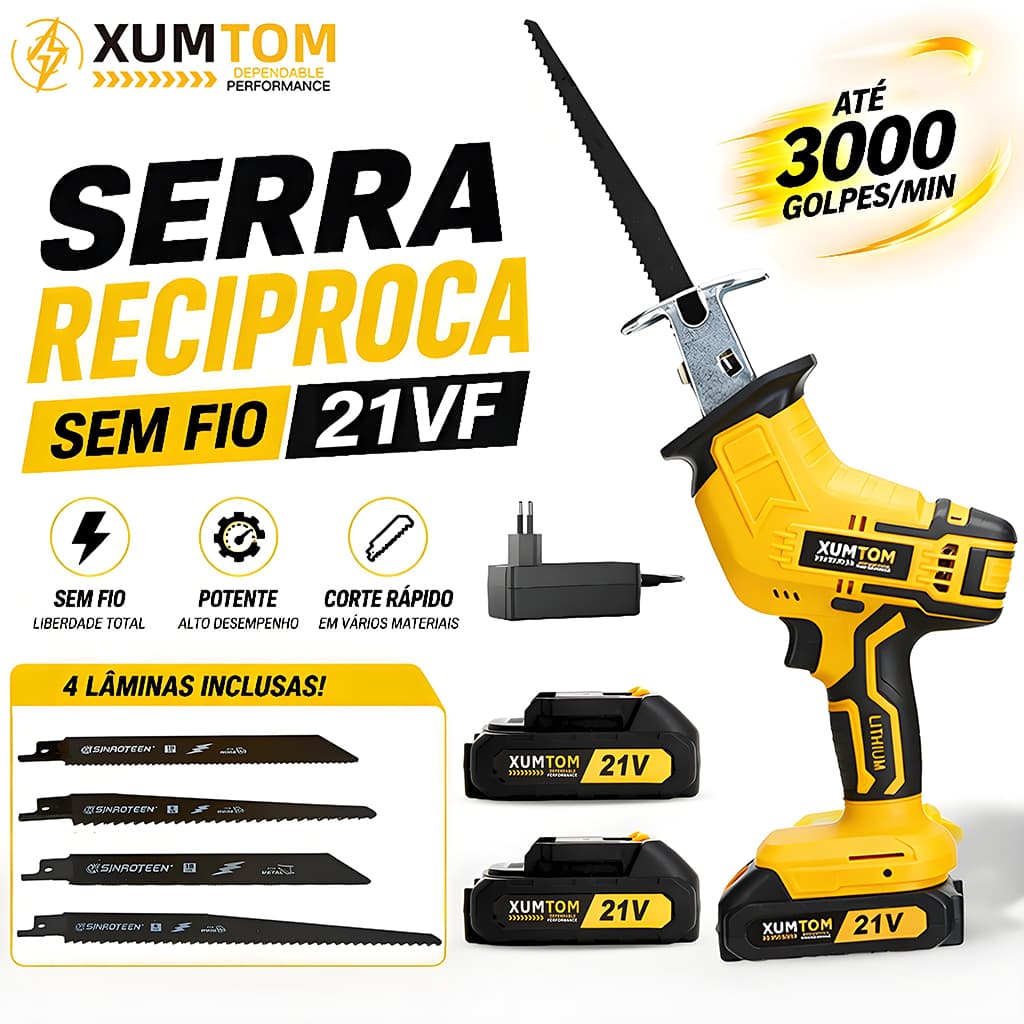 Serra Sabre a Bateria Sem Fio Profissiona 3200 Rpm 21v 2 Baterias Cortar Osso/Madeira/Metal/Tubo de PVC