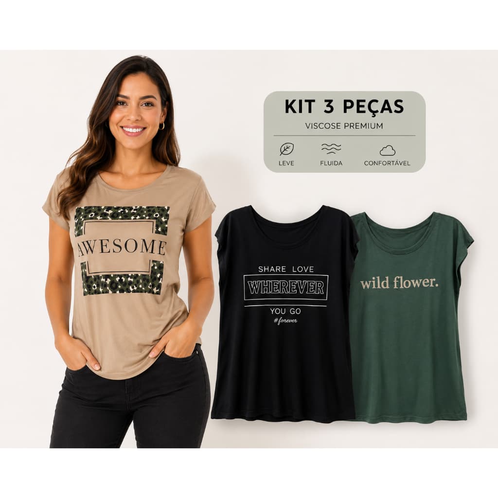 kit 3 blusas feminina elegante casual estampas lindas sortidas