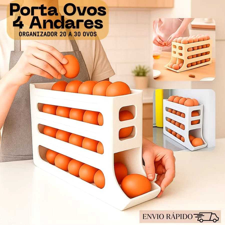 Porta Ovos 4 Andares Rolante em Plástico para Geladeira Organizador 20 a 30 Ovos