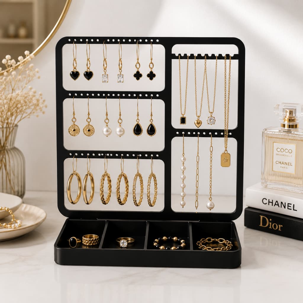 Porta Joias Elegante com Compartimentos | Organizador para Brincos, Colares e Anéis