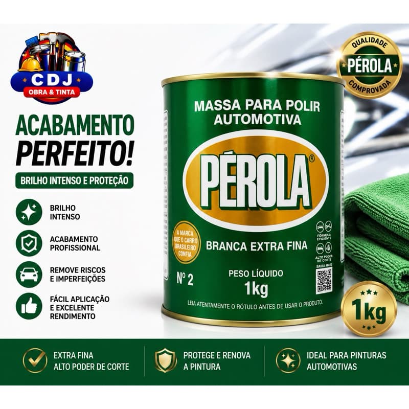 Massa Automotiva Pérola 1 kg – Ideal para Reparos, Nivelamento e Acabamento Profissional