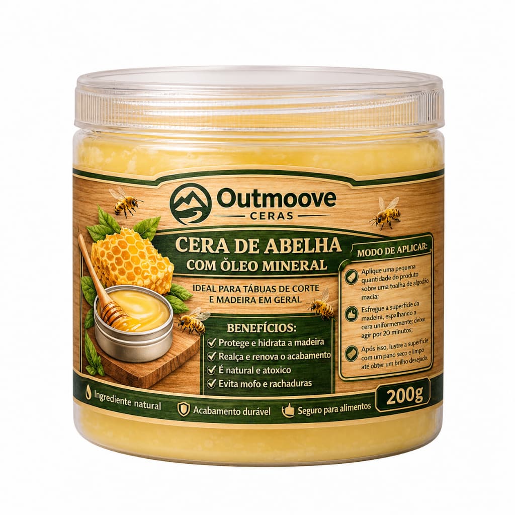 Pasta Cera de Abelha Oleo mineral Hidrata Tabua corte churrasco moveis natural
