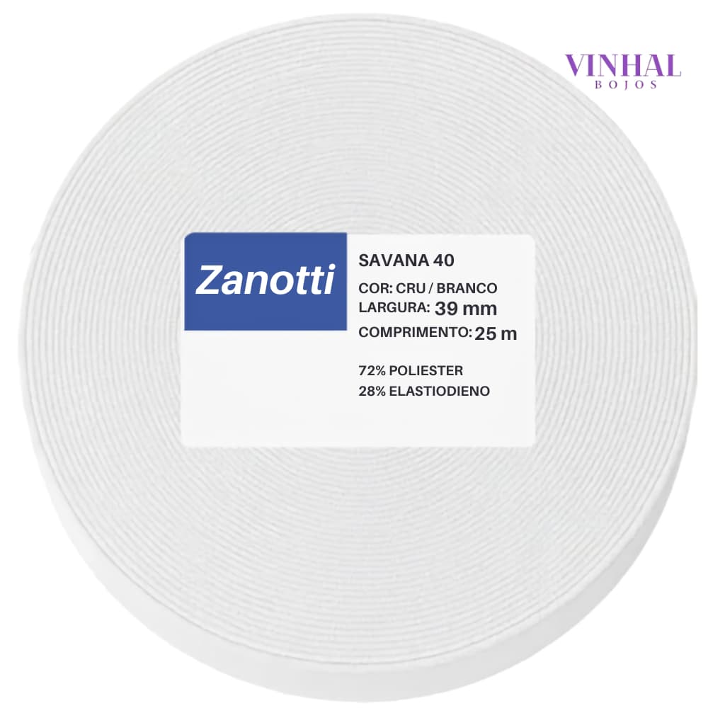 Elástico Savana Nº40 Zanotti 39mm 25 Metros Branco Cru Ideal Para Roupas e Confecção