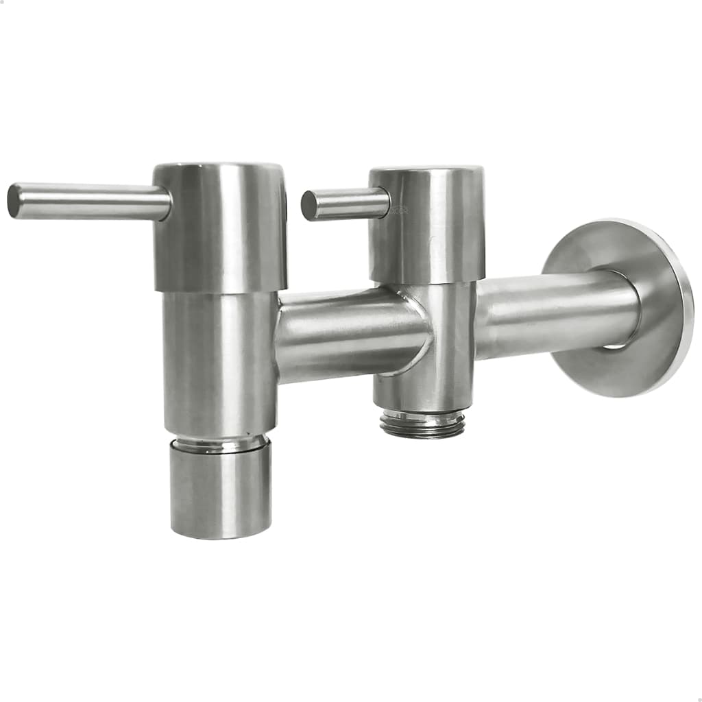 Torneira Dupla Tanque Inox Escovado De Parede Lavanderia Cozinha 1/4 De Volta Com Saída 3/4 Maquina
